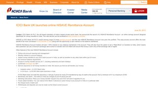 ICICI Bank | ICICI Bank UK launches online HiSAVE Remittance Account