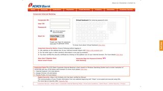 Welcome to ICICI Bank : Corporate Internet Banking. Start by entering ...