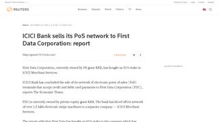 ICICI Bank sells its PoS network to First Data Corporation: report ...