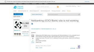 Netbanking (ICICI Bank) site is not working - Microsoft
