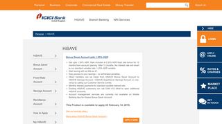 HiSave Savings Account, Remittance Account, Fixed ... - ICICI Bank UK