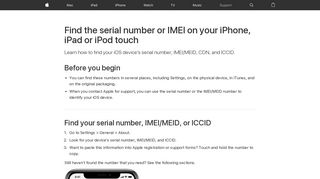 Find the serial number or IMEI on your iPhone, iPad or ... - Apple Support