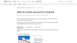 Add an email account to Outlook - Office Support