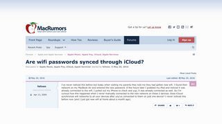 Are wifi passwords synced through iCloud? | MacRumors Forums