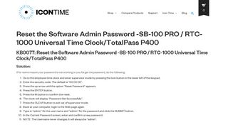 Reset the Software Admin Password -SB-100 ... - Icon Time Systems