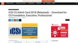 ICSI CS Admit Card 2018 (Released) - Download for CS Foundation ...