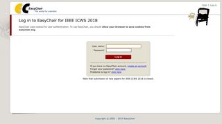 Log in to EasyChair for IEEE ICWS 2018