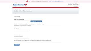 Bank of America | Online Banking | Update Online ID and Passcode