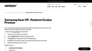 Samsung Gear VR - Redeem Oculus Promos | Verizon Wireless