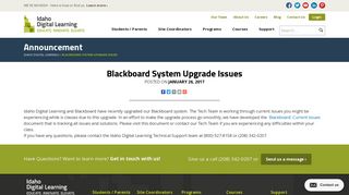 Blackboard System Upgrade Issues - Idaho Digital Learning