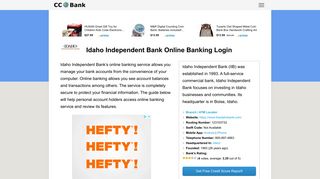 Idaho Independent Bank Online Banking Login - CC Bank