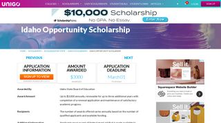 Idaho Opportunity Scholarship Details - Apply Now | Unigo
