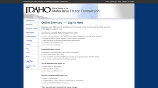 Online Services ---- Log in - Idaho Real Estate Commission - Idaho.gov