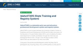 IdahoSTARS (State Training and Registry System) • ZERO TO THREE