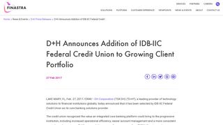 D+H Announces Addition of IDB-IIC Federal Credit Union to ... - Finastra