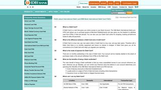International Debit Cum-ATM Card FAQ's | IDBI Bank Debit card FAQ's