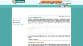 Phone Banking Services - IDBI Bank