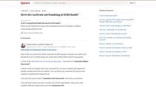 How to activate net banking at IDBI Bank - Quora