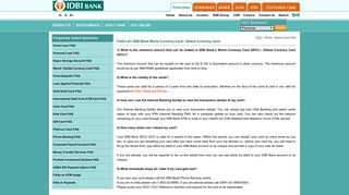 World / Global currency card FAQ's | IDBI bank FAQ's