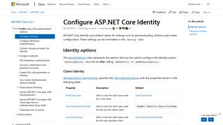 Configure ASP.NET Core Identity | Microsoft Docs