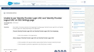 Unable to see 'Identity Provider Login URL' and 'Identity Provider ...