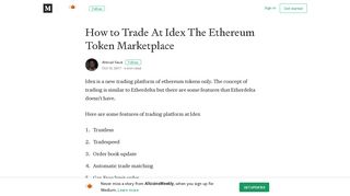 How to Trade At Idex The Ethereum Token Marketplace - Medium