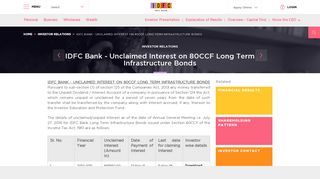 IDFC Bank - Unclaimed Interest on 80CCF Long Term Infrastructure ...
