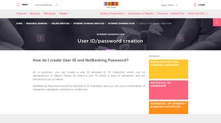 Create User ID & Password | FAQs - Internet Banking @ IDFC Bank