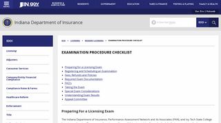 IDOI: Examination Procedure Checklist - IN.gov