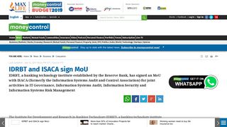 IDRBT and ISACA sign MoU - Moneycontrol.com