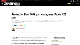 Researcher finds 100K passwords, user IDs, on IEEE site ...