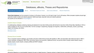Databases, eBooks and Theses - ITB