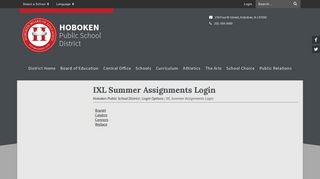IXL Summer Assignments Login - Hoboken Public School District