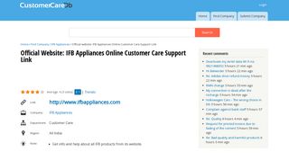 Official website: IFB Appliances Online Customer Care Support Link ...