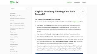 Virginia: What is my State Login and State Passcode? - TaxJar Support