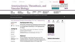 Apolipoprotein A-IFin | Arteriosclerosis, Thrombosis, and Vascular ...