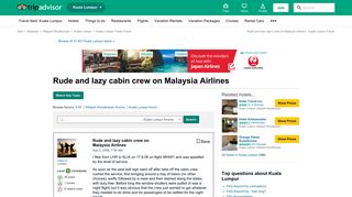 Rude and lazy cabin crew on Malaysia Airlines - Kuala Lumpur Forum ...