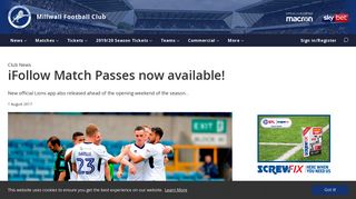 iFollow Match Passes now available! - News - Millwall FC