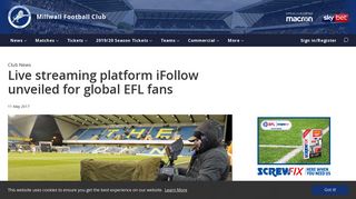 Live streaming platform iFollow unveiled for global EFL fans - Millwall FC