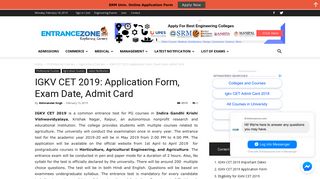 IGKV CET 2019: Application Form, Exam Date, Admit Card - Admissions
