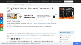 IgniteNet Default Password, Login & IP List (updated August 2018 ...
