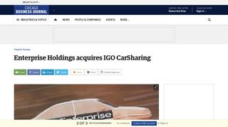 Enterprise Holdings acquires IGO CarSharing - Chicago Business ...