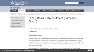 HR Systems - eRecruitment (Lumesse i-Grasp) - IT Services