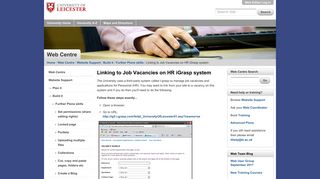 Linking to Job Vacancies on HR iGrasp system — University of Leicester