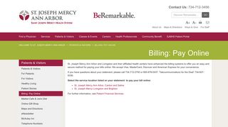 Billing: Pay Online Ann Arbor, Michigan (MI) - St. Joseph Mercy Ann ...