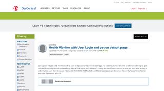 Health Monitor with User Login and get on default page. - F5 ...