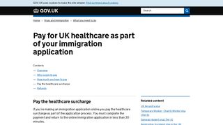 Pay for UK healthcare as part of your immigration application: Pay the ...
