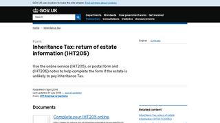 Inheritance Tax: return of estate information (IHT205) - GOV.UK