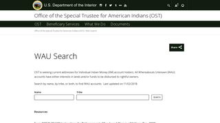 WAU Search | U.S. Department of the Interior - DOI.gov