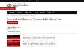 Executive General Management Programme - IIMB
